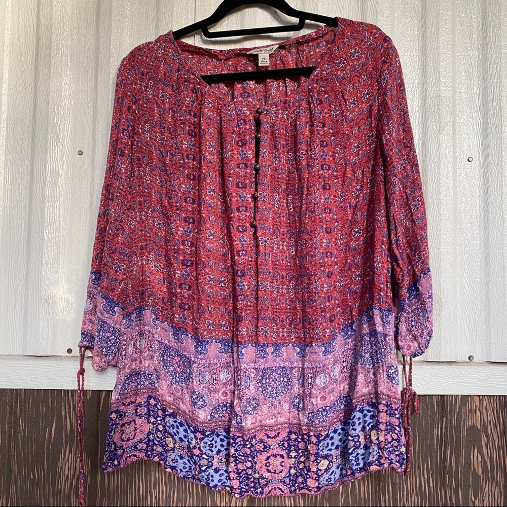 Lucky Brand size 2X peasant tunic blouse top